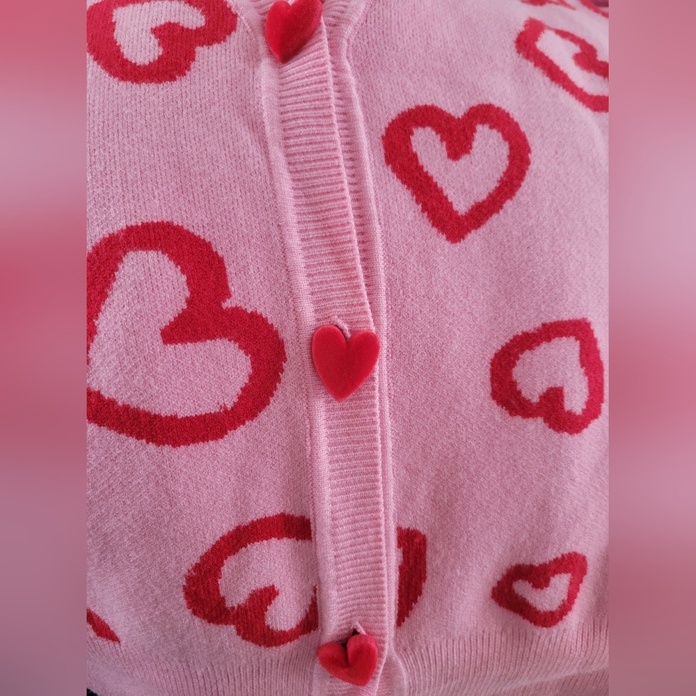 Pink Heart Patterned Women's Cardigan - Picture 6 of 6